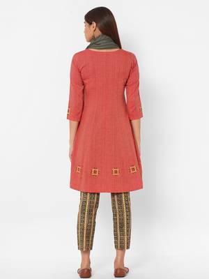 Peach woven cotton kurta-sets 3