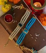 Gold Plated Hanging Pearl Beaded Lumba Rakhi for Bhabhi (Pack of 2 Pcs)