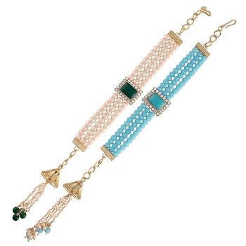 Gold Plated Hanging Pearl Beaded Lumba Rakhi for Bhabhi (Pack of 2 Pcs) 2