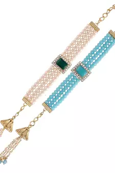 Gold Plated Hanging Pearl Beaded Lumba Rakhi for Bhabhi (Pack of 2 Pcs)