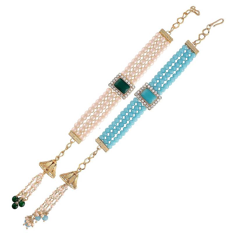 Gold Plated Hanging Pearl Beaded Lumba Rakhi for Bhabhi (Pack of 2 Pcs)