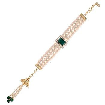 Gold Plated Hanging Pearl Beaded Lumba Rakhi for Bhabhi (Pack of 1) 1