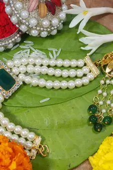Gold Plated Hanging Pearl Beaded Lumba Rakhi for Bhabhi (Pack of 1)