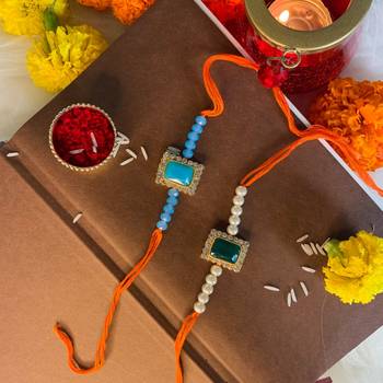 Gold Plated Designer Stone Studded Pearl Rakhi Combo Bracelet (Pack of 2) 1