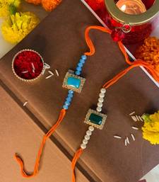 Gold Plated Designer Stone Studded Pearl Rakhi Combo Bracelet (Pack of 2)
