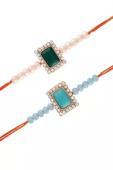 Gold Plated Designer Stone Studded Pearl Rakhi Combo Bracelet (Pack of 2)