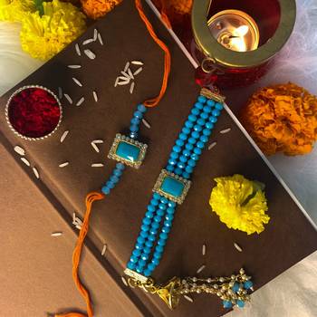 Designer Bhaiya Bhabhi Hanging Lumba Rakhi Combo Set for Rakshabhandan Special 1
