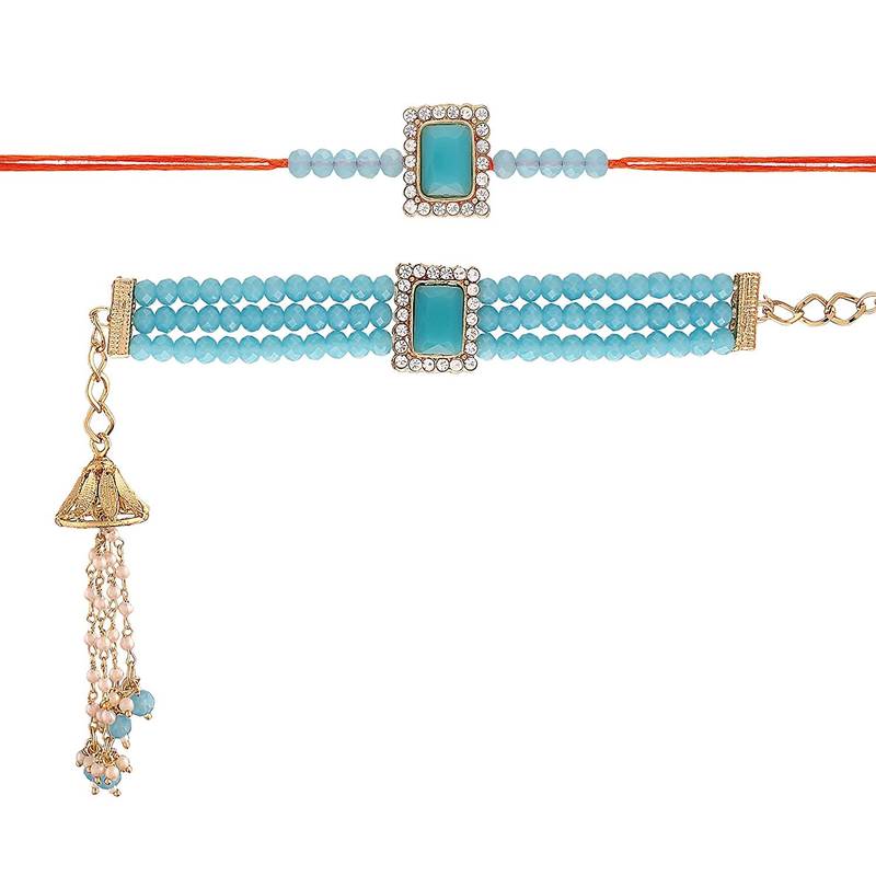 Designer Bhaiya Bhabhi Hanging Lumba Rakhi Combo Set for Rakshabhandan Special