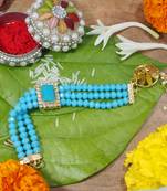 Gold Plated Hanging Pearl Beaded Lumba Rakhi for Bhabhi (Pack of 1)