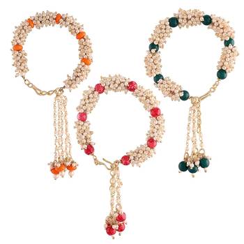 Gold Plated Hanging Pearl Beaded Lumba Rakhi for Bhabhi (Pack of 3 Pcs) 2