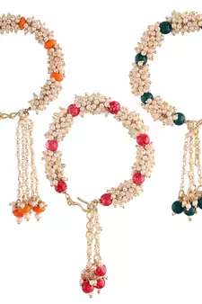 Gold Plated Hanging Pearl Beaded Lumba Rakhi for Bhabhi (Pack of 3 Pcs)