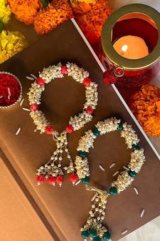 Gold Plated Hanging Pearl Beaded Lumba Rakhi for Bhabhi (Pack of 2 Pcs)
