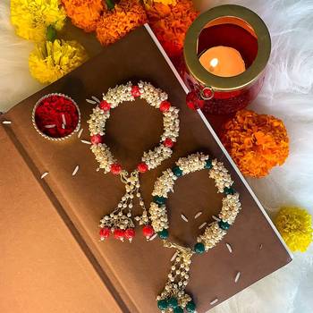 Gold Plated Hanging Pearl Beaded Lumba Rakhi for Bhabhi (Pack of 2 Pcs) 1