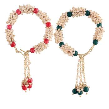 Gold Plated Hanging Pearl Beaded Lumba Rakhi for Bhabhi (Pack of 2 Pcs) 2