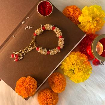 Gold Plated Hanging Pearl Beaded Lumba Rakhi for Bhabhi (Pack of 2 Pcs) 4