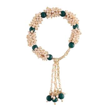 Gold Plated Hanging  Pearl Beaded Lumba Rakhi for Bhabhi (Pack of 1) 2