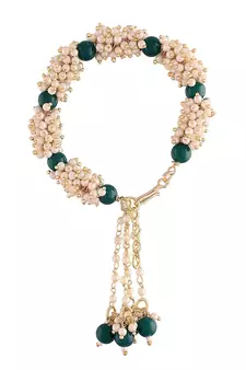 Gold Plated Hanging  Pearl Beaded Lumba Rakhi for Bhabhi (Pack of 1)