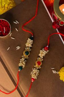Gold Plated Ethnic Designer Pearl Kundan Rakhi Bracelet (Pack of 2)