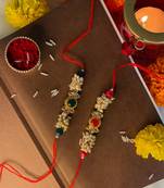 Gold Plated Ethnic Designer Pearl Kundan Rakhi Bracelet (Pack of 2)