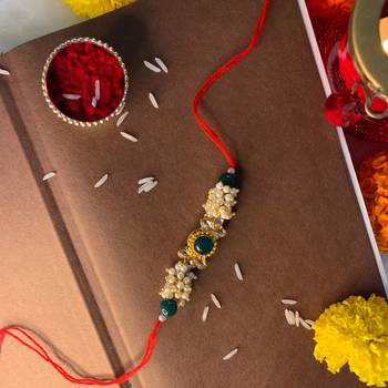Gold Plated Ethnic Designer Pearl Kundan Rakhi Bracelet (Pack of 2) 2