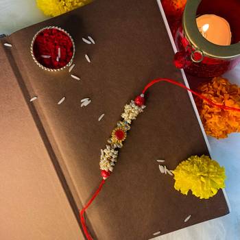 Gold Plated Ethnic Designer Pearl Kundan Rakhi Bracelet (Pack of 2) 3