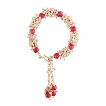 Gold Plated Hanging Pearl Beaded Lumba Rakhi for Bhabhi (Pack of 1) 2