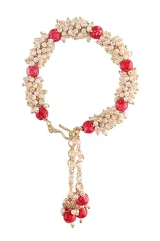 Gold Plated Hanging Pearl Beaded Lumba Rakhi for Bhabhi (Pack of 1)
