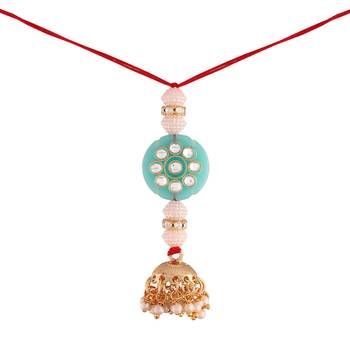 Gold Plated Hanging Pearl Beaded Lumba Rakhi for Bhabhi (Pack of 2 Pcs) 4