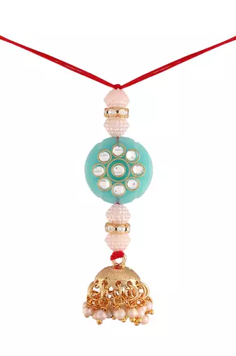 Gold Plated Hanging Pearl Beaded Lumba Rakhi for Bhabhi (Pack of 2 Pcs)