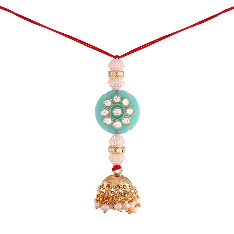 Gold Plated Hanging Pearl Beaded Lumba Rakhi for Bhabhi (Pack of 2 Pcs)