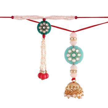 Gold Plated Hanging Pearl Beaded Lumba Rakhi for Bhabhi (Pack of 2 Pcs) 5
