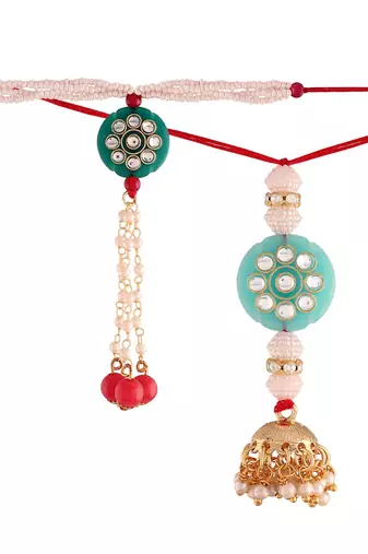 Gold Plated Hanging Pearl Beaded Lumba Rakhi for Bhabhi (Pack of 2 Pcs)