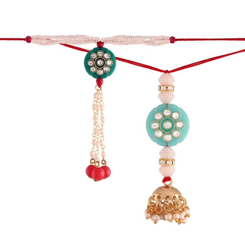 Gold Plated Hanging Pearl Beaded Lumba Rakhi for Bhabhi (Pack of 2 Pcs)