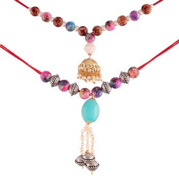Gold Plated Hanging Pearl Beaded Lumba Rakhi for Bhabhi (Pack of 2) 1