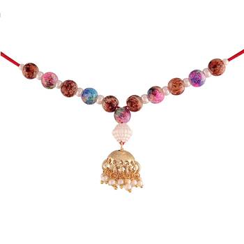 Gold Plated Hanging Pearl Beaded Lumba Rakhi for Bhabhi (Pack of 2) 2