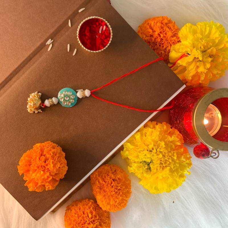 Gold Plated Hanging Pearl Beaded Lumba Rakhi for Bhabhi (Pack of 2)