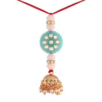 Gold Plated Hanging Pearl Beaded Lumba Rakhi for Bhabhi (Pack of 2) 4