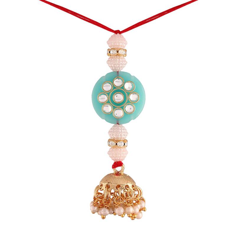 Gold Plated Hanging Pearl Beaded Lumba Rakhi for Bhabhi (Pack of 2)