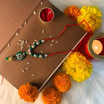 Gold Plated Hanging Pearl Beaded Lumba Rakhi for Bhabhi (Pack of 2) 3