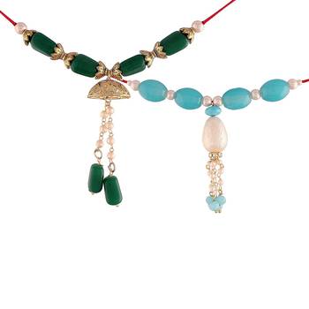 Gold Plated Hanging Pearl Beaded Lumba Rakhi for Bhabhi (Pack of 2) 1