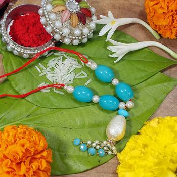 Gold Plated Hanging Pearl Beaded Lumba Rakhi for Bhabhi (Pack of 2) 3