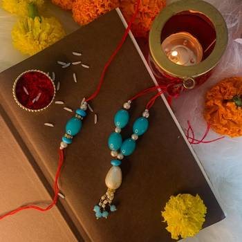 Designer Bhaiya Bhabhi Hanging Lumba Rakhi Combo Set for Rakshabhandan Special 1