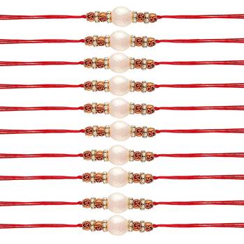 Designer White Pearl Beaded Combo Rakhi Bracelet (Pack of 10) 1