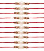 Designer White Pearl Beaded Combo Rakhi Bracelet (Pack of 10)