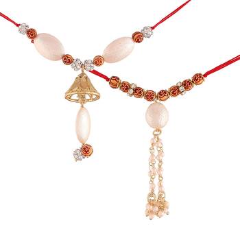 Gold Plated Hanging Pearl Beaded Lumba Rakhi for Bhabhi (Pack of 2 Pcs) 1
