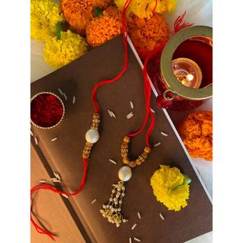 Designer Bhaiya Bhabhi Hanging Lumba Rakhi Combo Set for Rakshabhandan Special 1