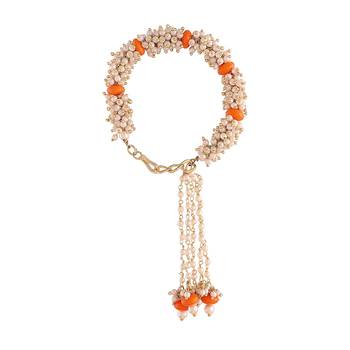 Gold Plated Hanging Pearl Beaded Lumba Rakhi for Bhabhi 2