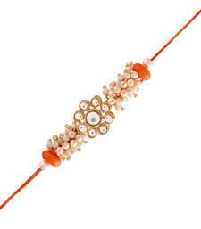 Gold Plated Designer White Pearl Beaded Rakhi Bracelet