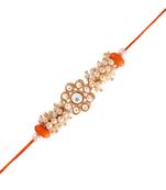 Gold Plated Designer White Pearl Beaded Rakhi Bracelet
