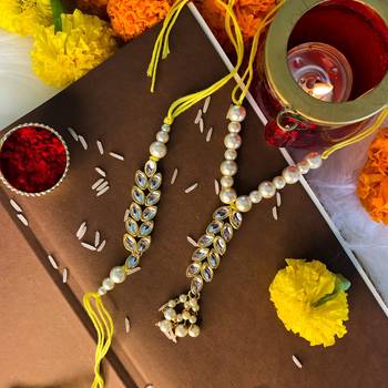 Designer Bhaiya Bhabhi Hanging Lumba Rakhi Combo Set for Rakshabhandan Special 1